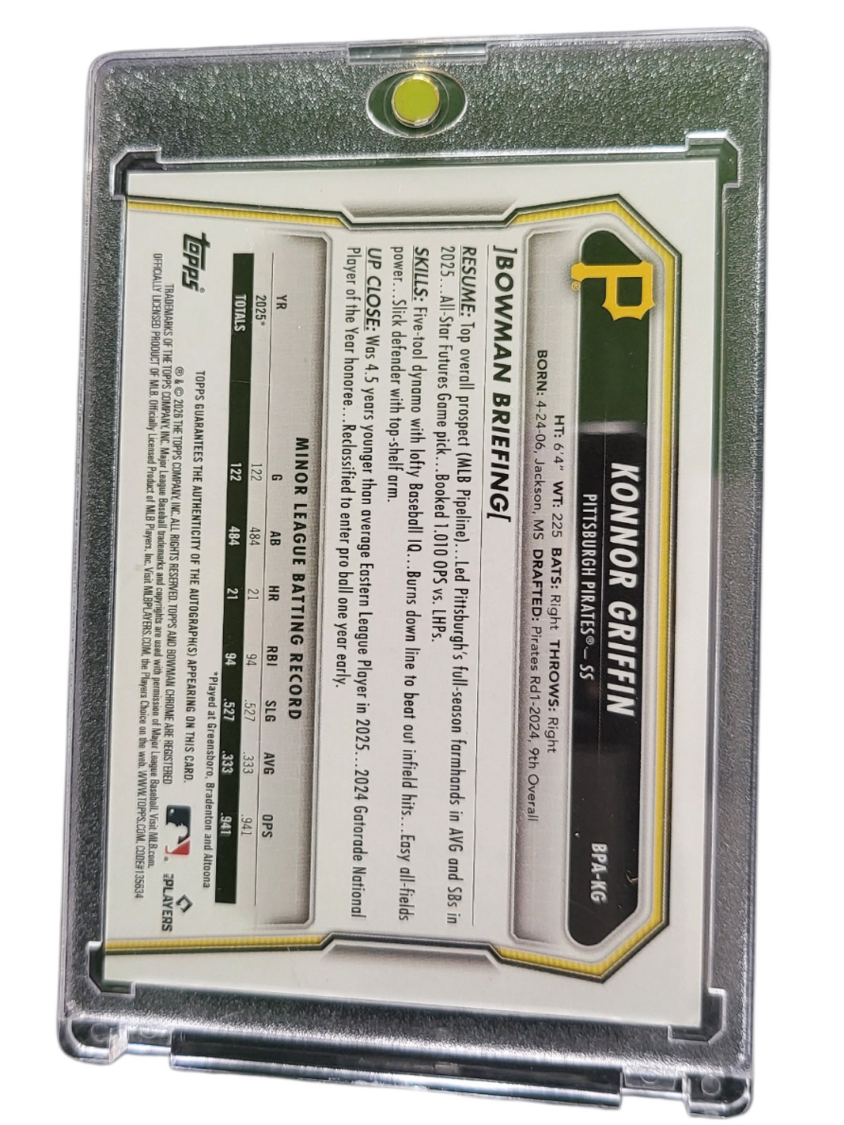 2026 Bowman Chrome Konnor Griffin #BPA-KG Purple Refractor 138/250