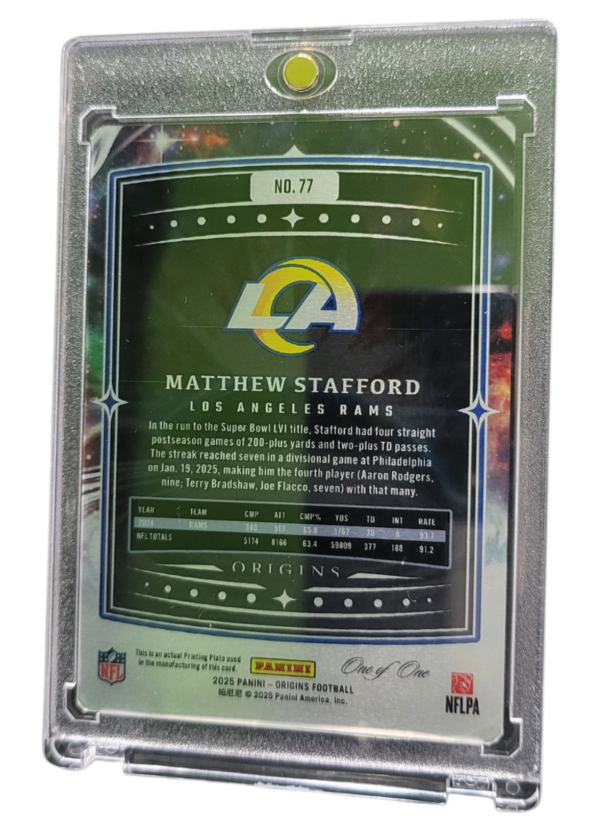 2025 Panini Origins Matthew Stafford #77 Yellow Printing Plate 1/1