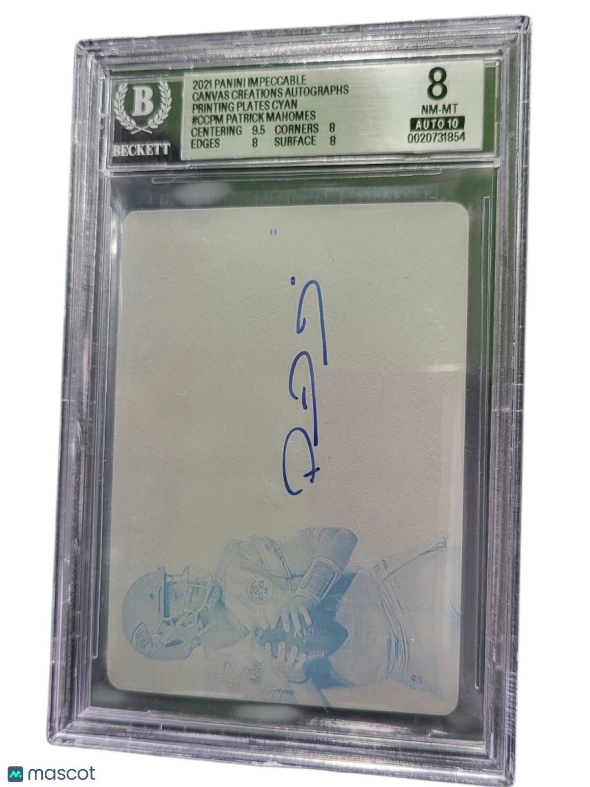 2021 Panini Impeccable Canvas Creations Auto Cyan Patrick Mahomes #CCPM BGS 8
