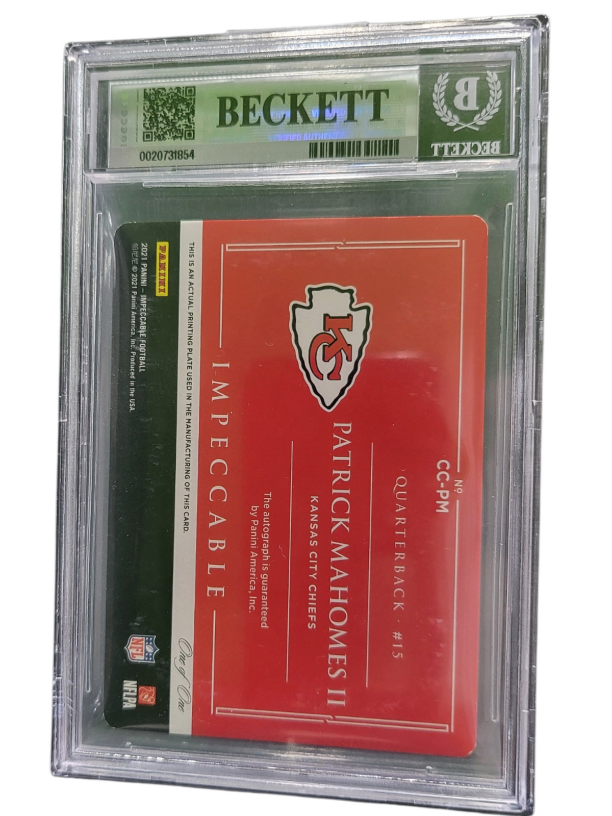 2021 Panini Impeccable Canvas Creations Auto Cyan Patrick Mahomes #CCPM BGS 8