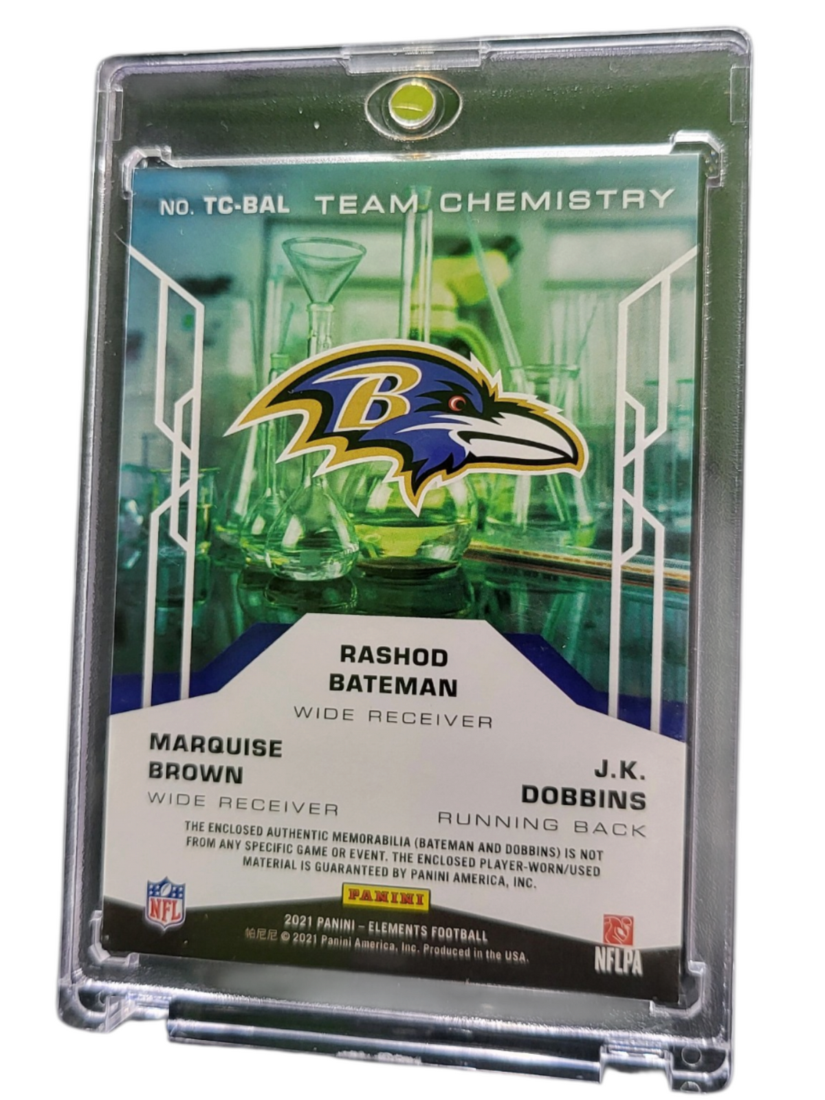 2021 Panini Elements Team Chemistry Rashod Bateman J.K. Dobbins Marquise Brown #TC-BAL One of One Triple Relic Patch Memorabilia