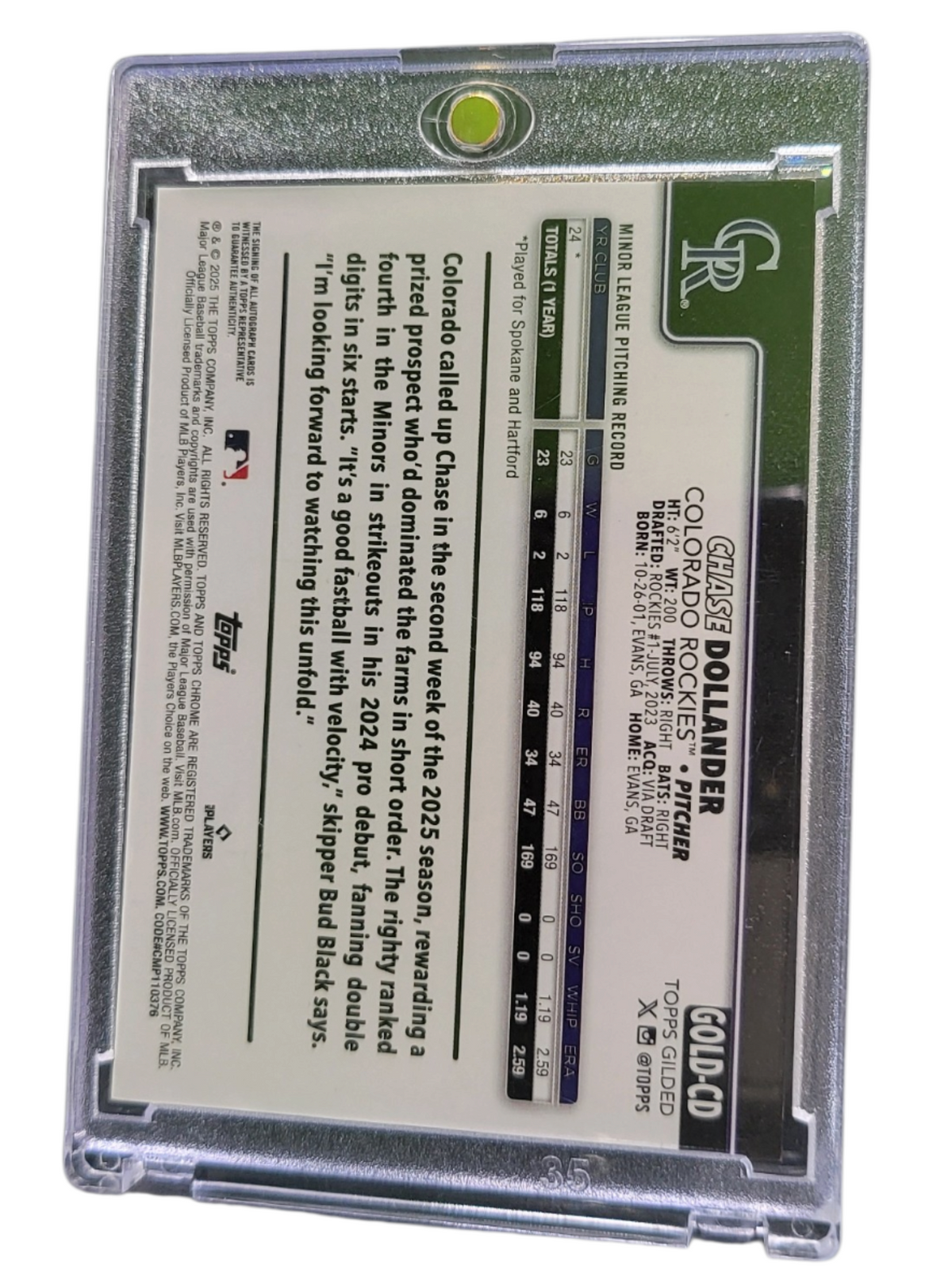 2025 Topps Chrome Gilded Collection Chase Dollander #GOLD-CD RC 057/199