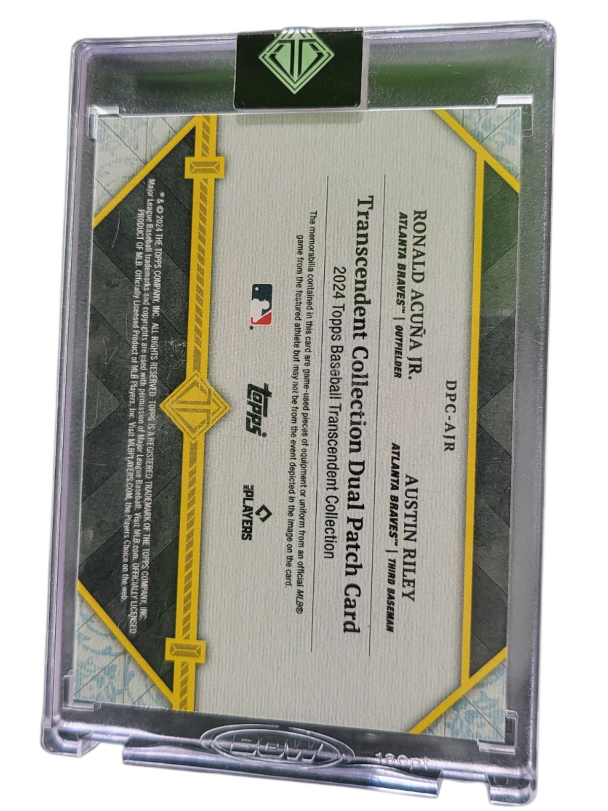 2024 Topps Transcendent Collection Austin Riley Ronald Acuña Jr. #DPC-AJR Dual Patch Card Game-Used Memorabilia