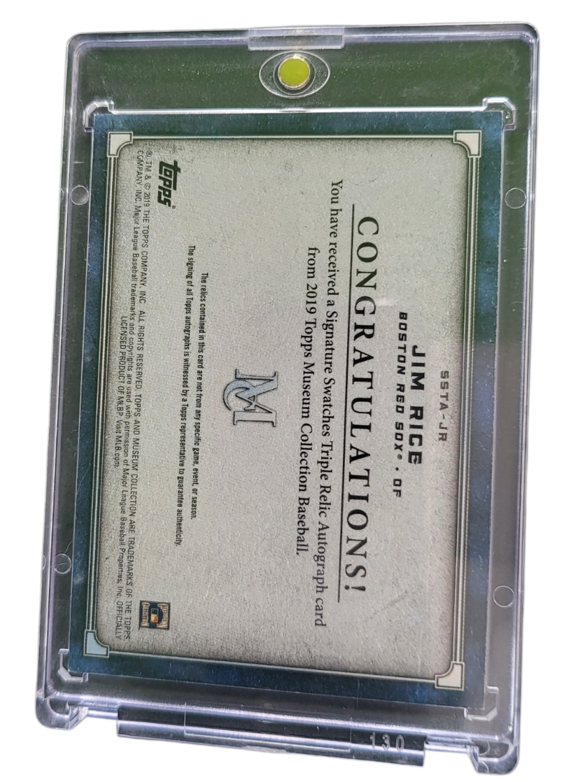 2019 Topps Museum Collection Jim Rice #SSTA-JR Autograph 80/99 Triple Relic