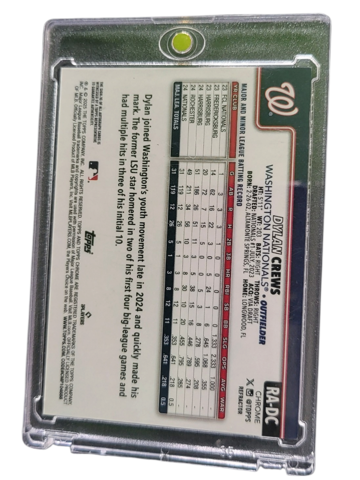2025 Topps Chrome Dylan Crews #RA-DC Refractor 228/499 RC