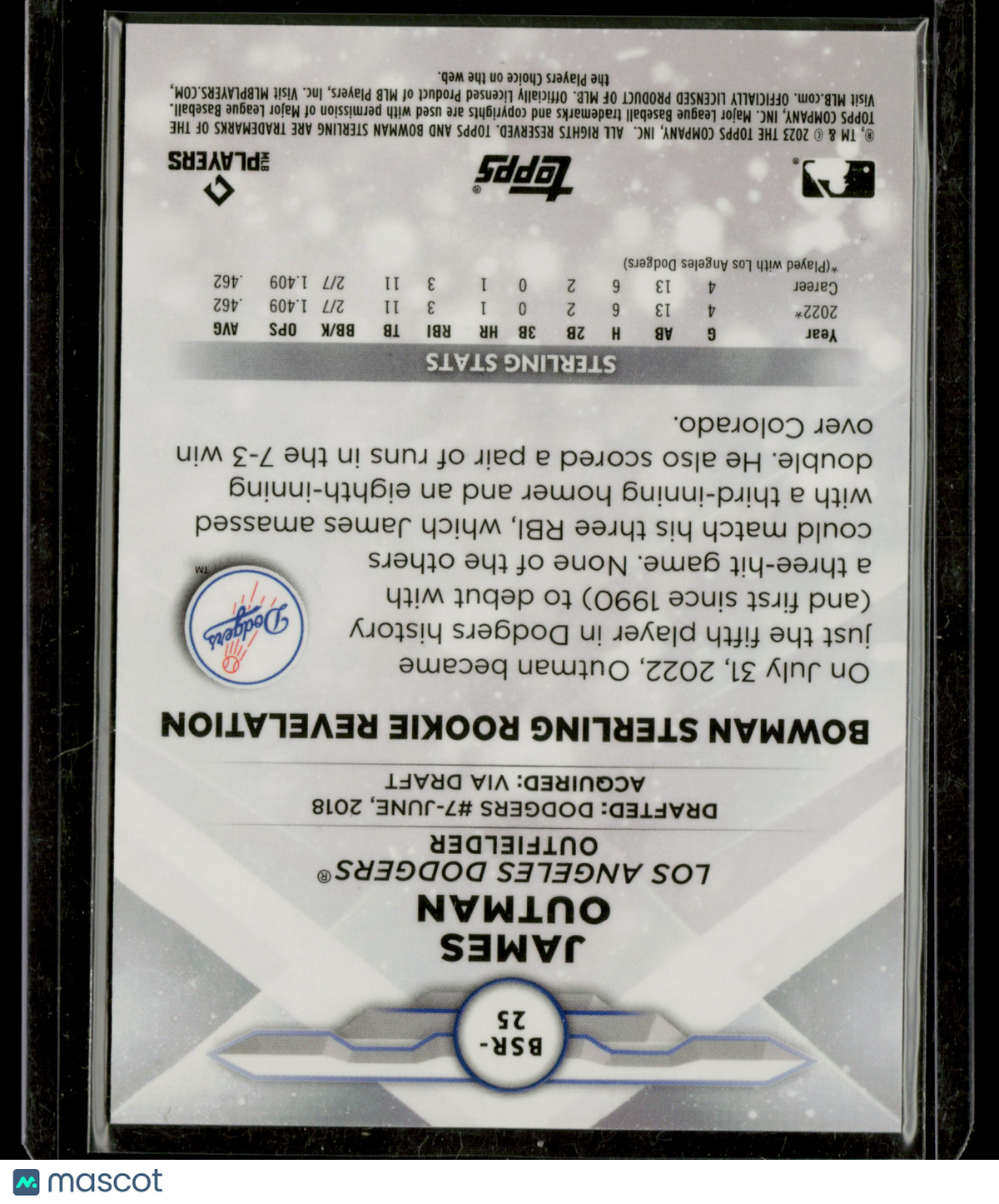 2023 Bowman Sterling Rookie Revelation James Outman #BSR-25 RC 25/25
