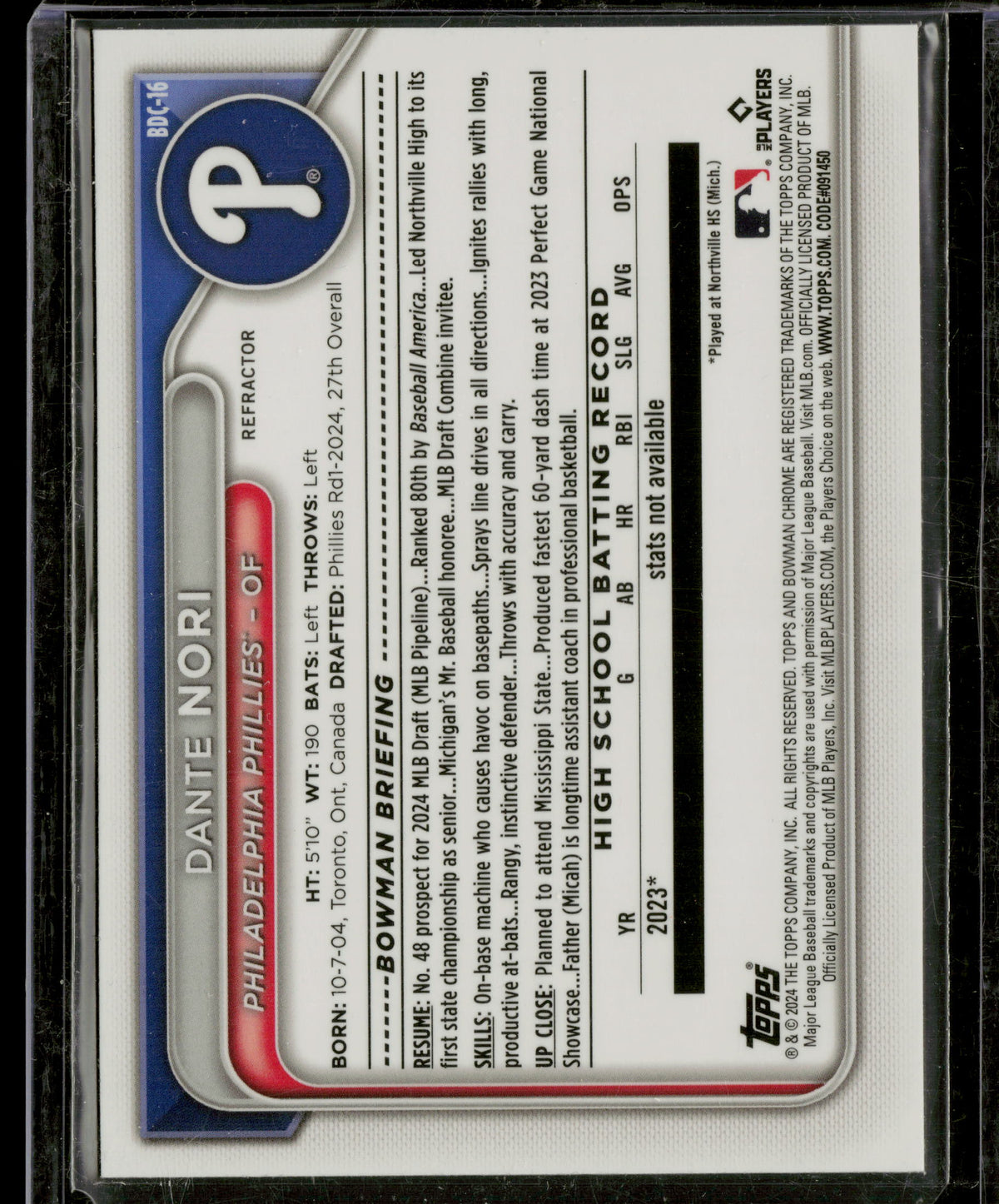 2024 Bowman Chrome Dante Nori #BDC-16 Refractor