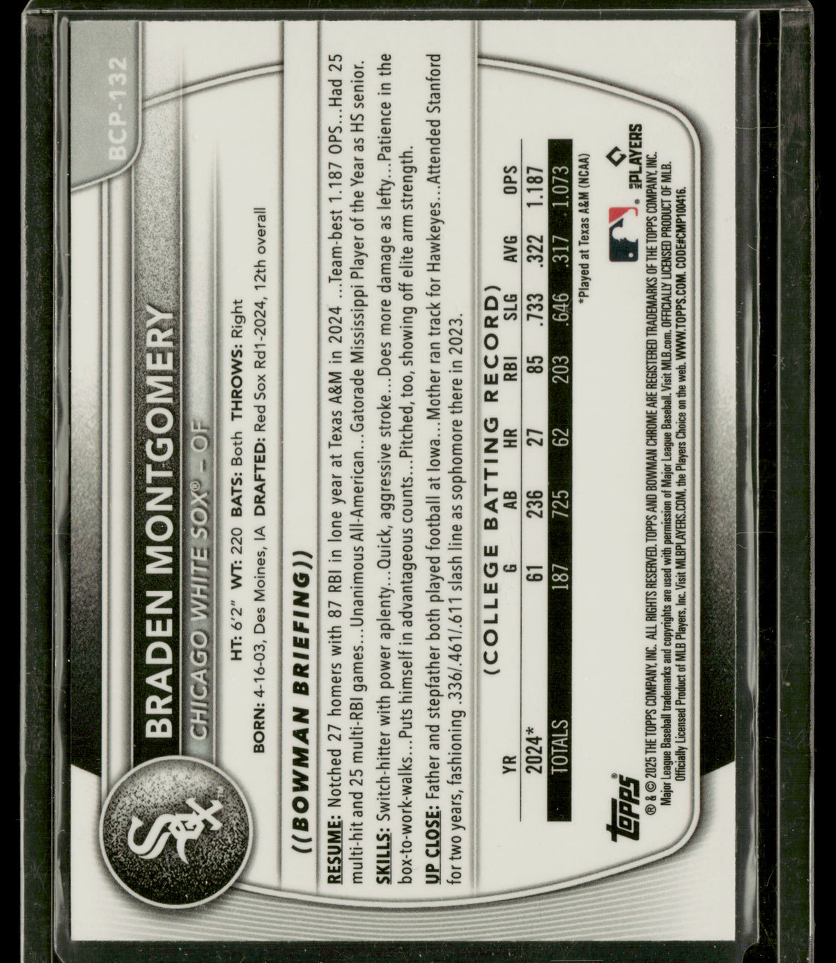 2025 Bowman Chrome Braden Montgomery #BCP-132 074/350