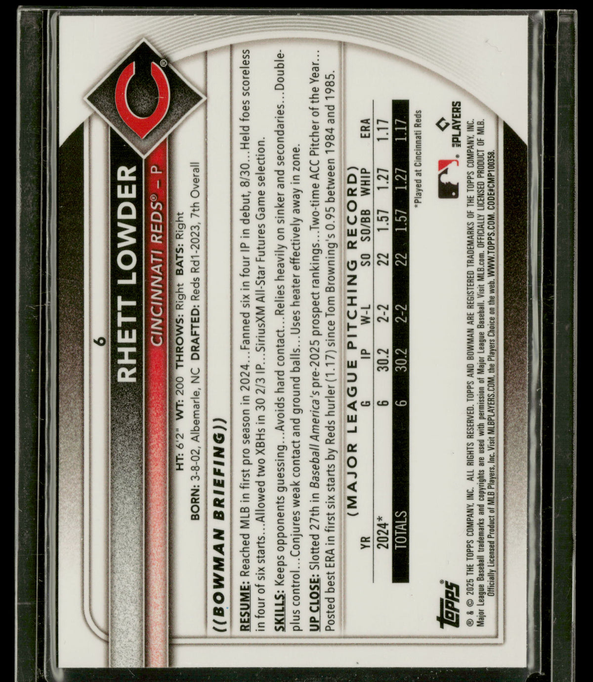 2025 Bowman Chrome Rhett Lowder #6 RC
