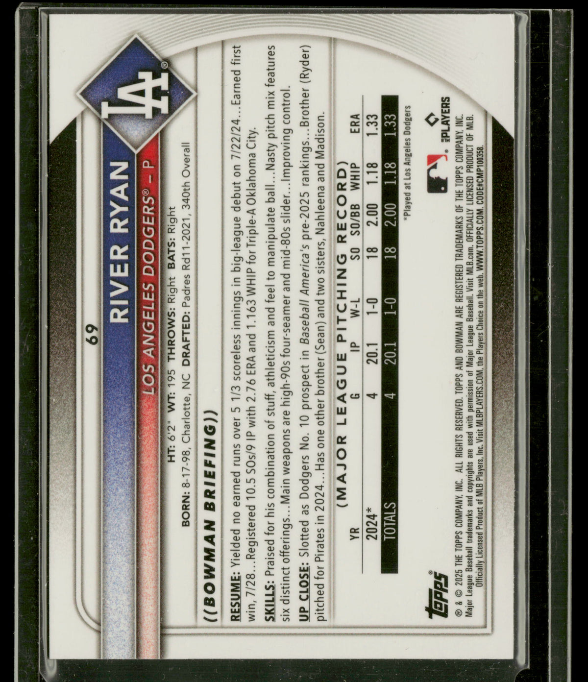 2025 Bowman Chrome River Ryan #69 RC