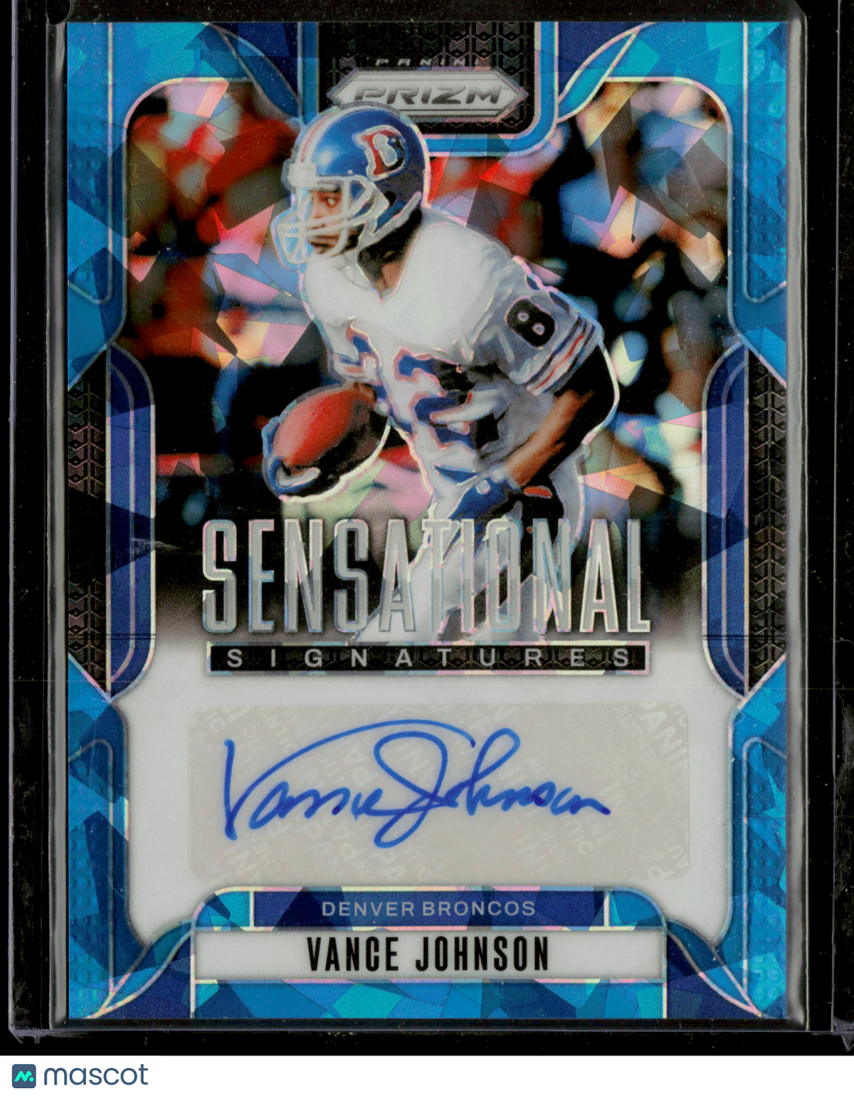 2024 Panini Prizm Sensational Signatures Vance Johnson #SS-VJN Blue Cracked Ice 62/99