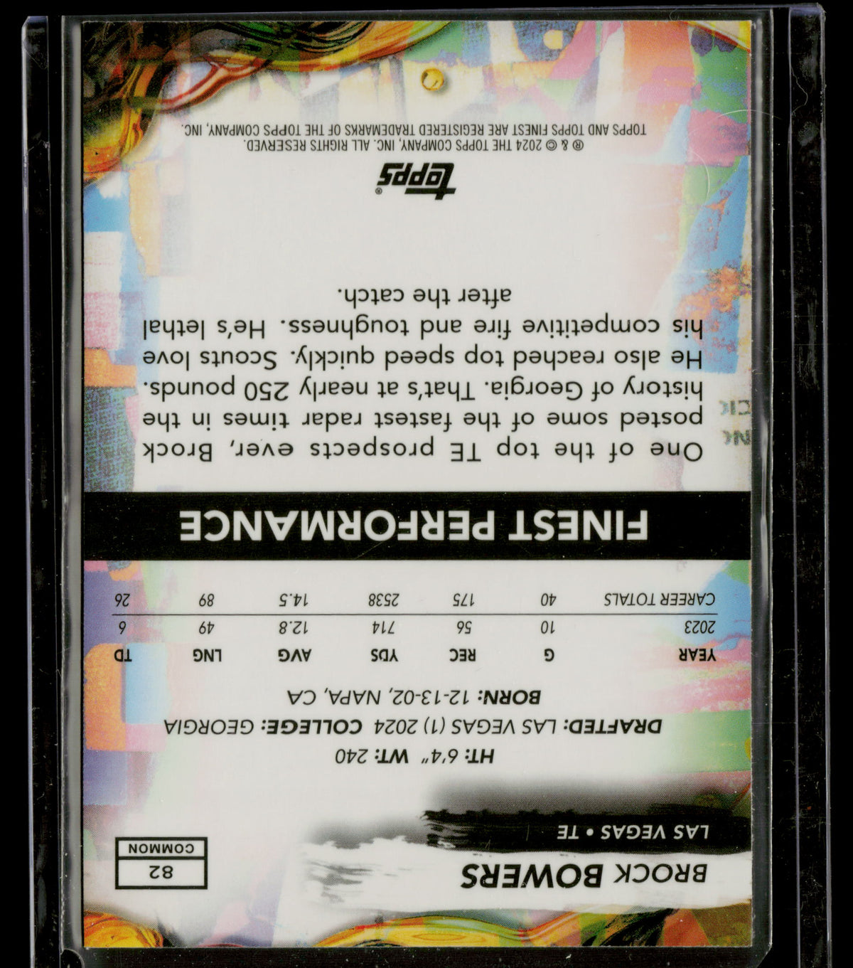 2024 Topps Finest Brock Bowers #82 Purple Refractor 097/250