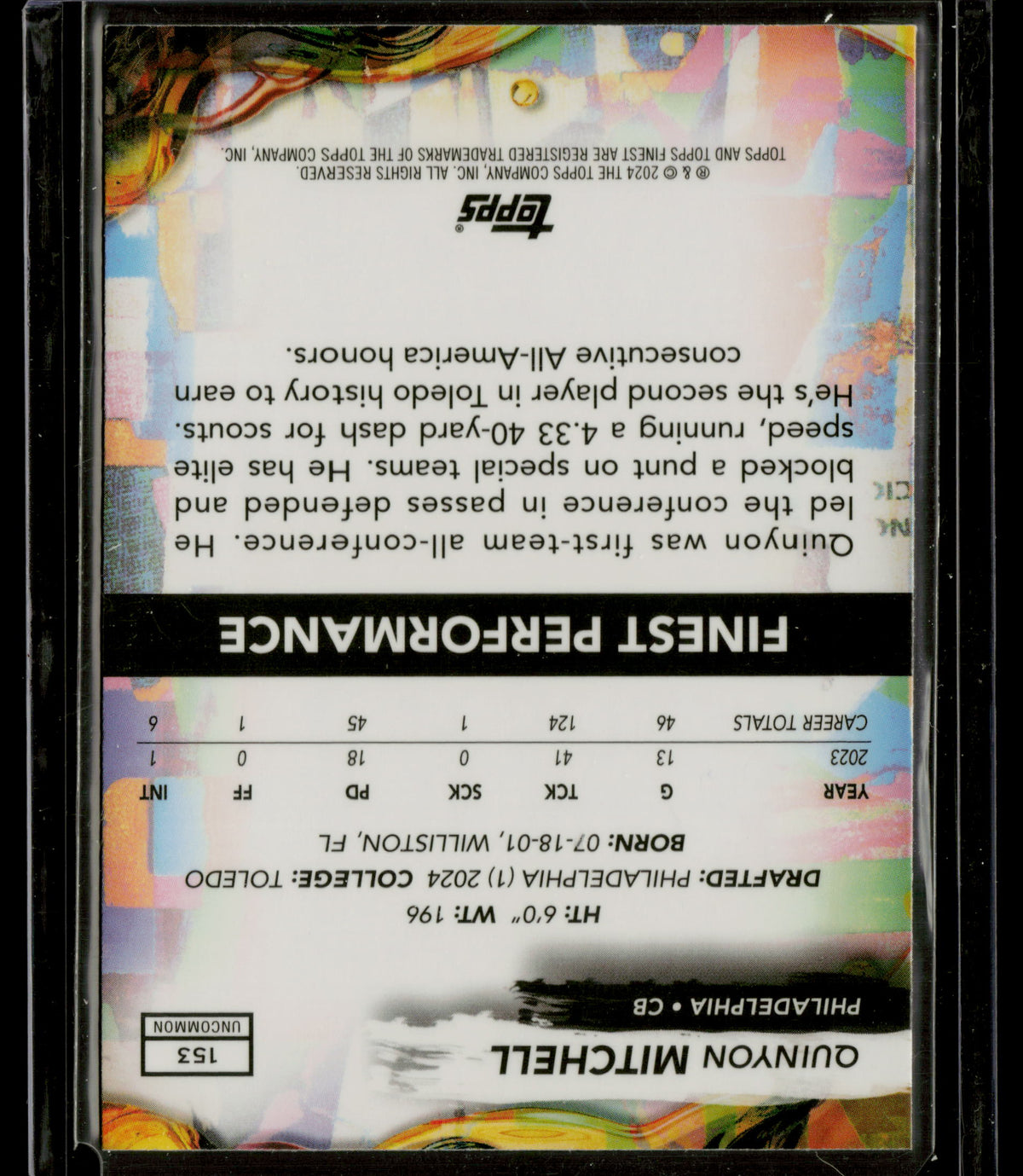 2024 Topps Finest Quinyon Mitchell #153 RC