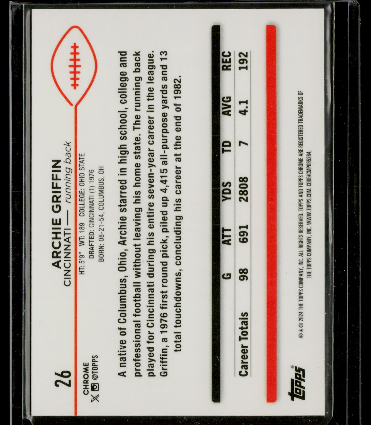 2024 Topps Chrome Archie Griffin #26 Orange 02/61