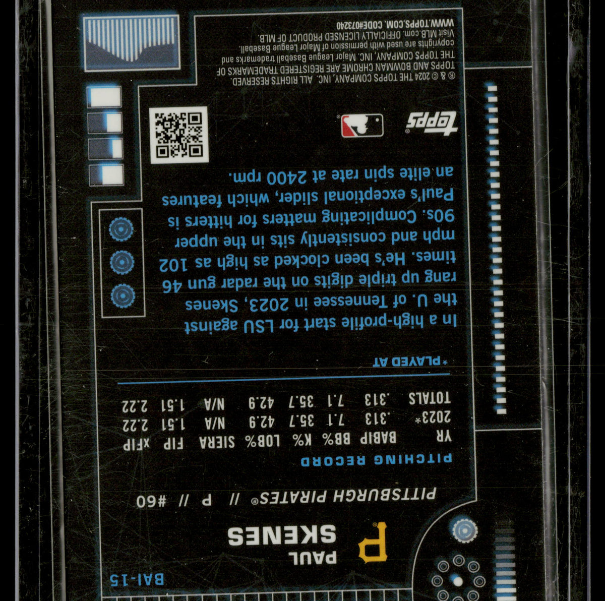 2024 Bowman Chrome Bowman AI Paul Skenes #BAI-15