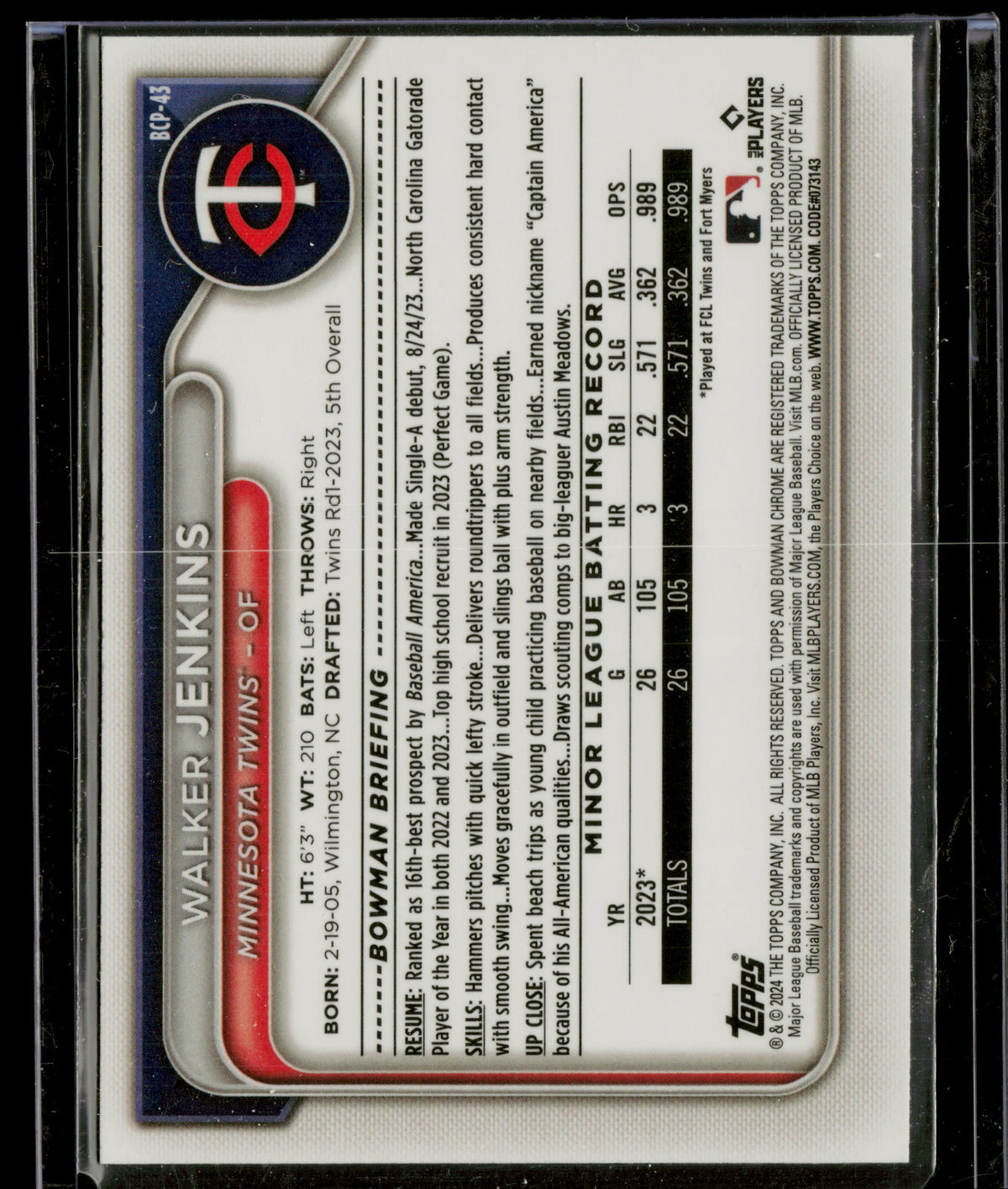 2024 Bowman Chrome Walker Jenkins #BCP-45
