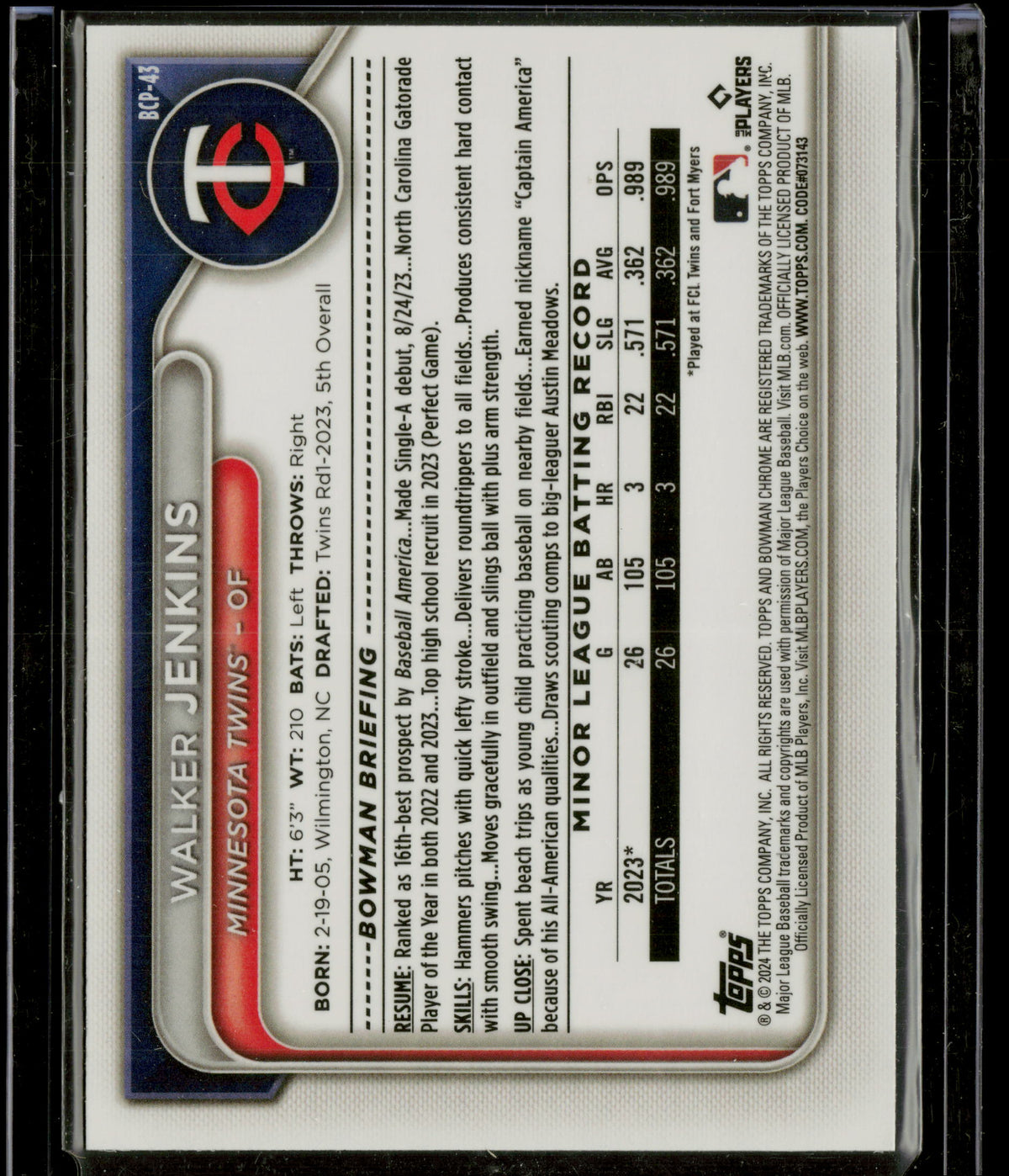 2024 Bowman Chrome Walker Jenkins #BCP-45