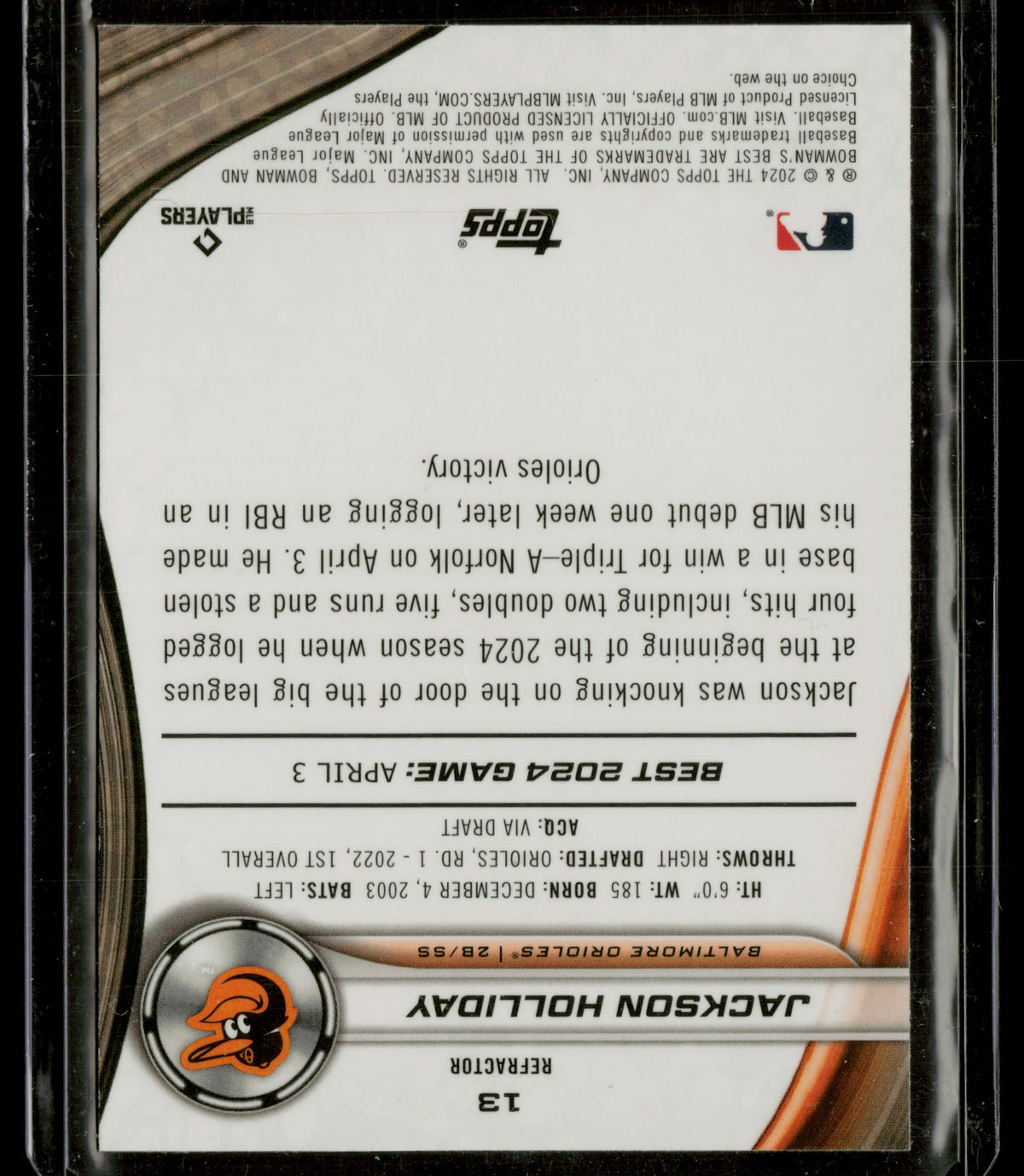 2024 Bowman's Best Jackson Holliday #13 Refractor RC