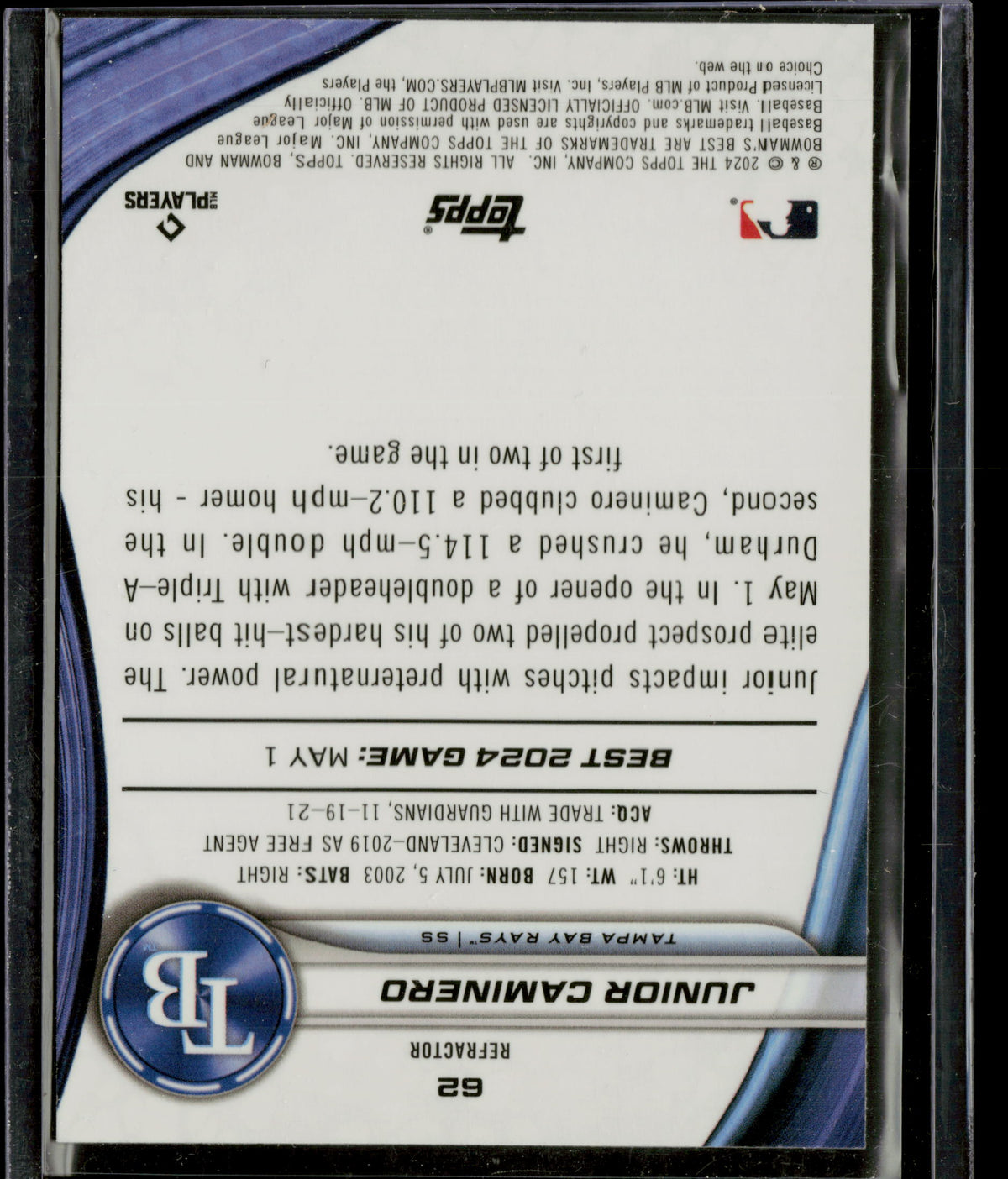 2024 Bowman's Best Junior Caminero #62 Refractor RC