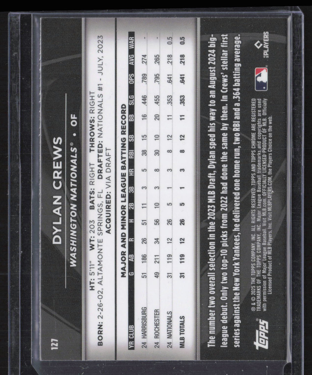 2025 Topps Chrome Black Dylan Crews #127 RC
