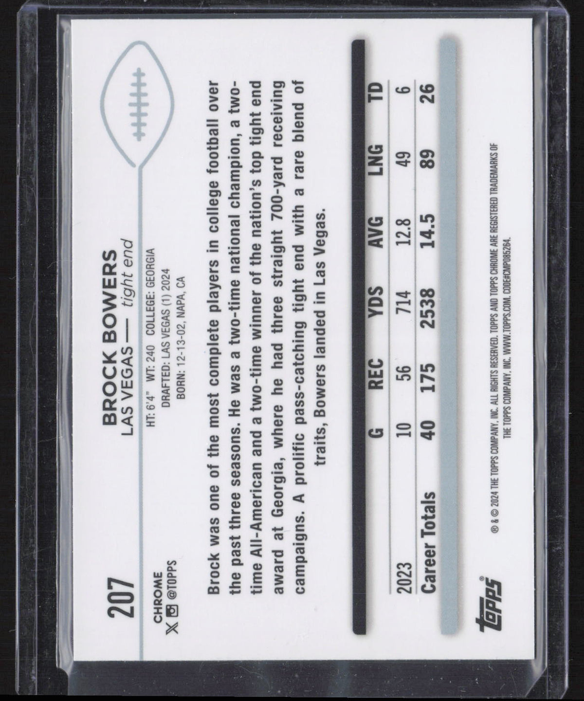 2024 Topps Chrome Brock Bowers #207 RC