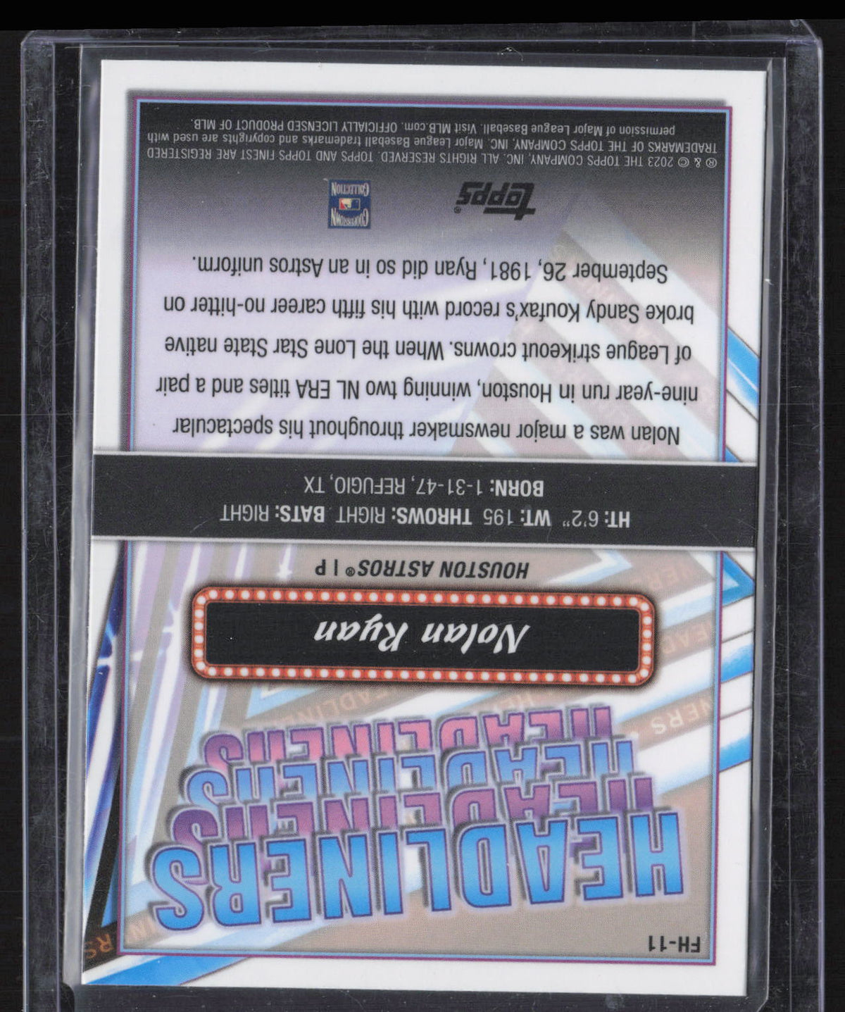 2023 Topps Finest Headliners Nolan Ryan #FH-11