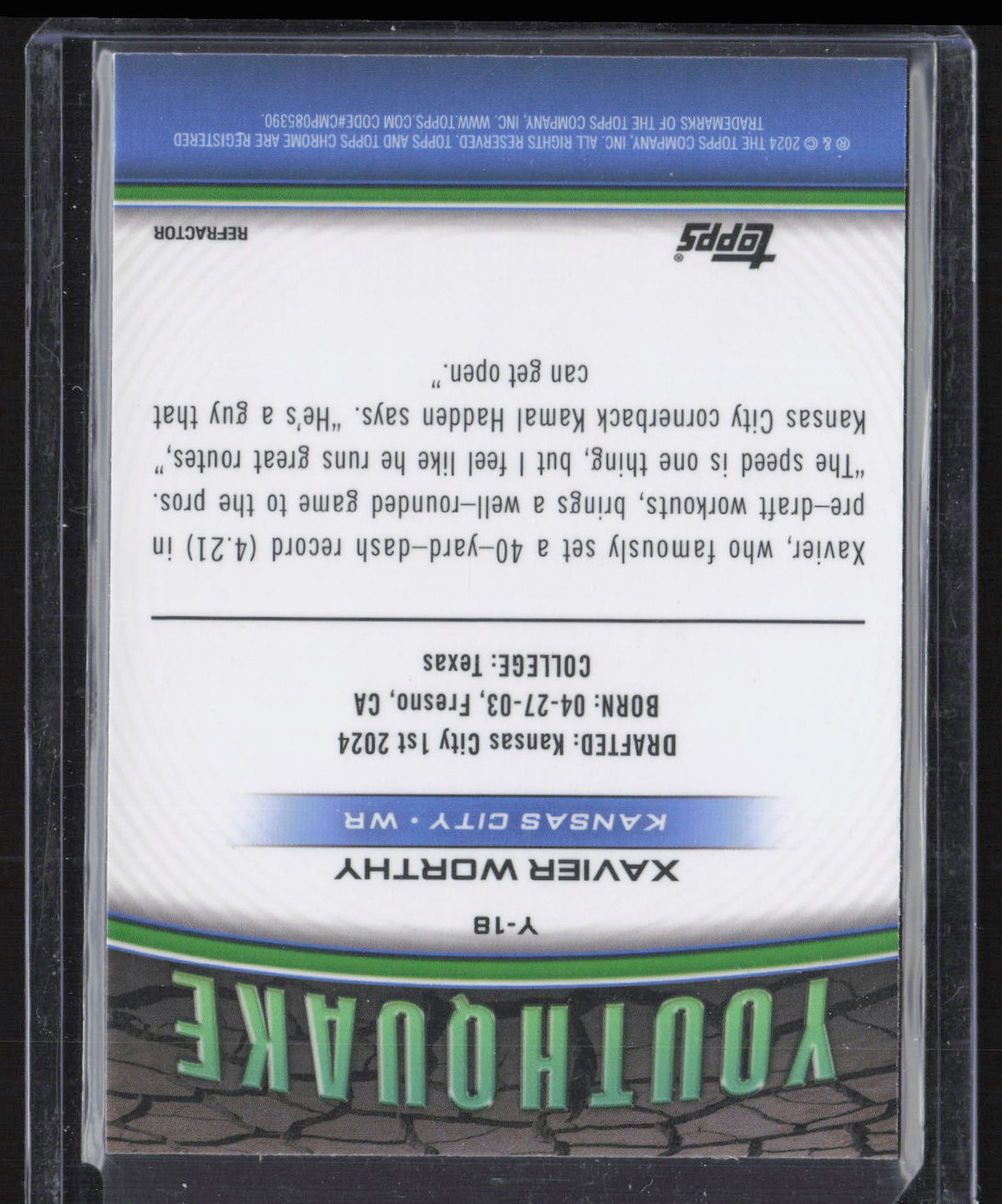2024 Topps Chrome Youthquake Xavier Worthy #Y-18 Refractor RC