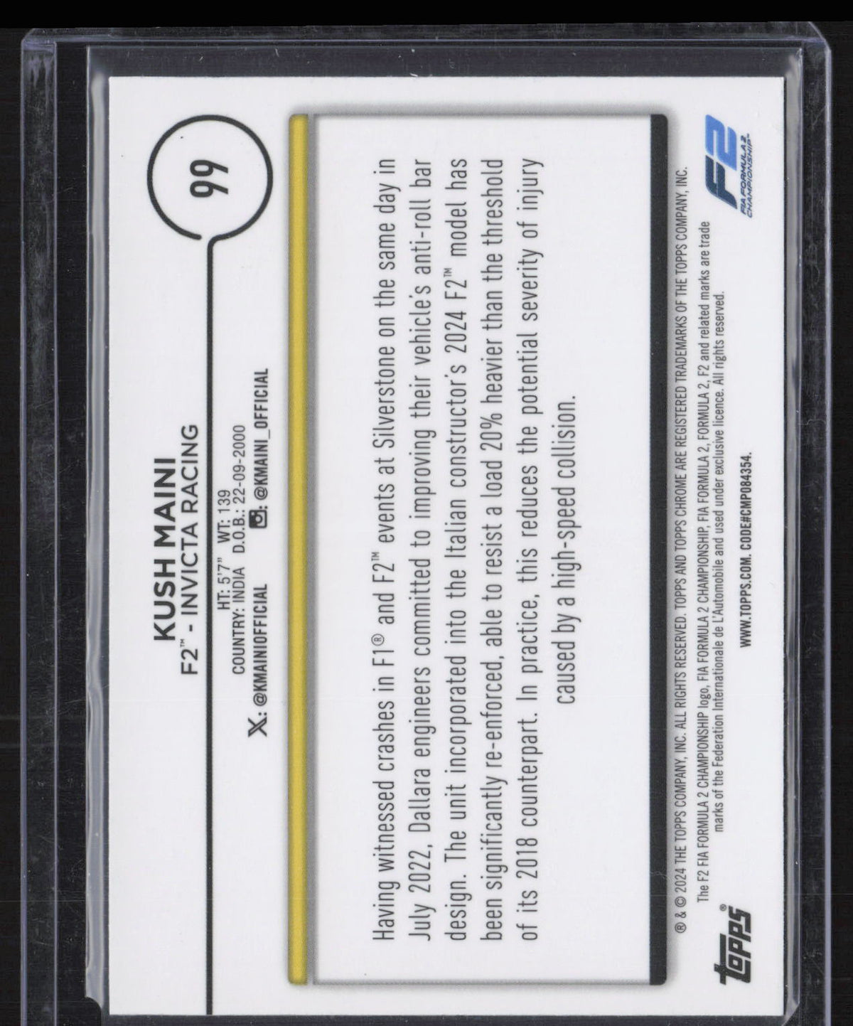2024 Topps Chrome Formula 1 Kush Maini #99 Aqua Mini-Diamond Refractor