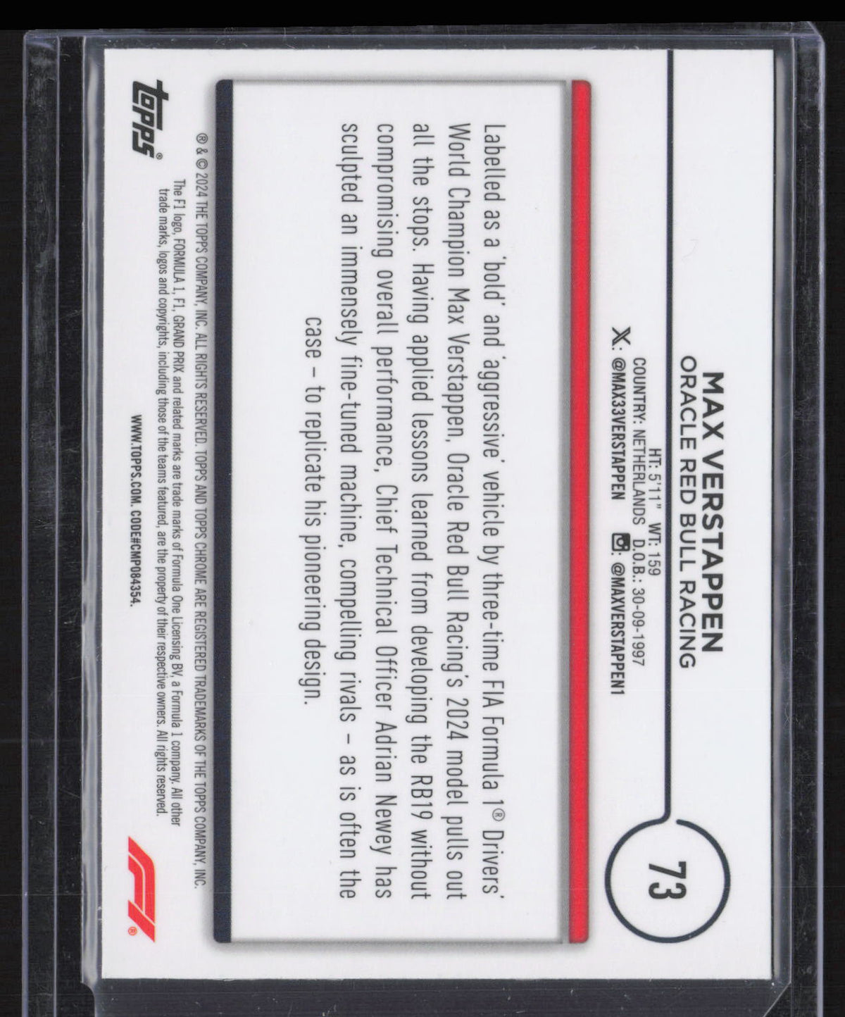 2024 Topps Chrome Formula 1 Max Verstappen #73