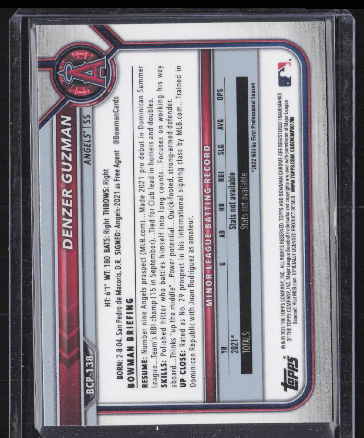 2022 Bowman Chrome Denzer Guzman #BCP-138