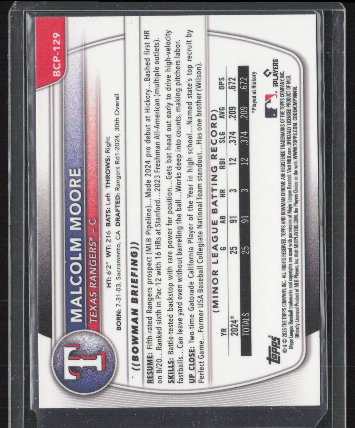 2025 Bowman Chrome Malcolm Moore #BCP-129