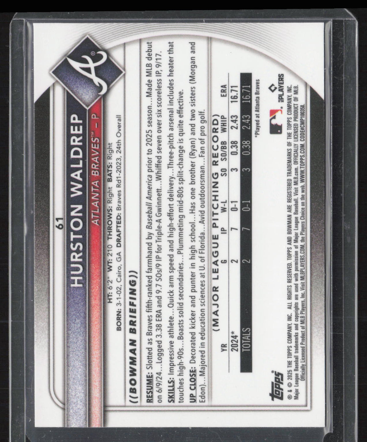 2025 Bowman Chrome Hurston Waldrep #61