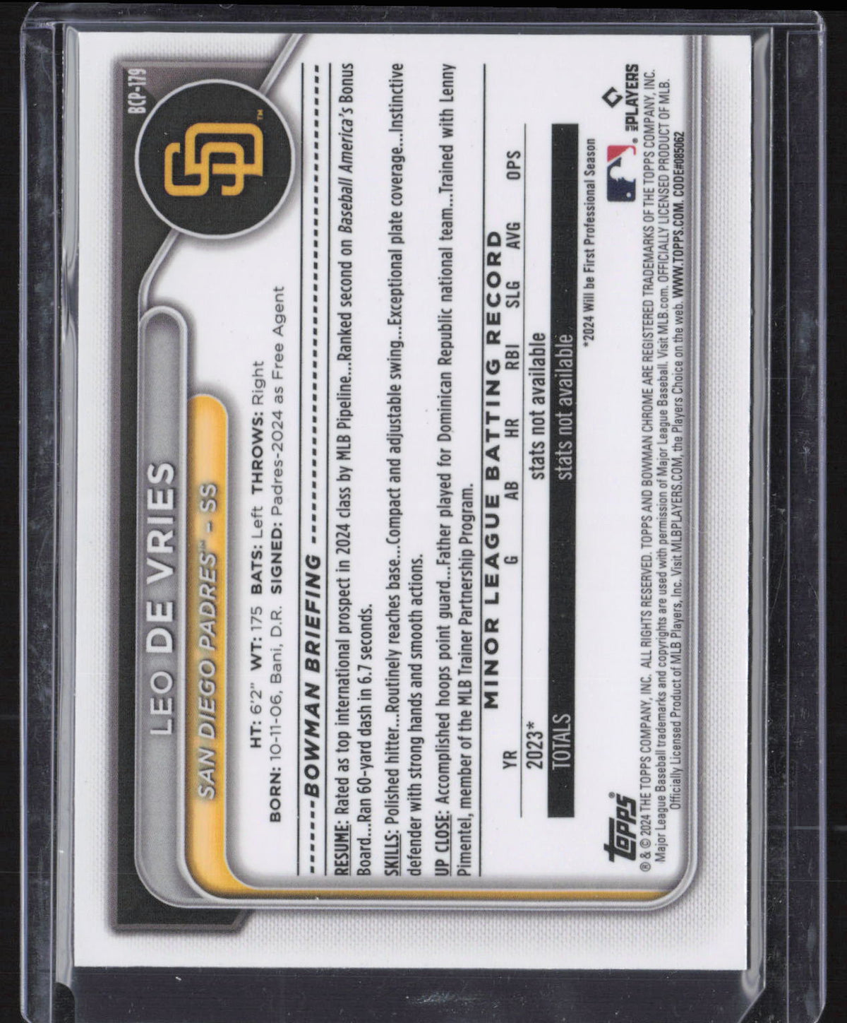 2024 Bowman Chrome Leo De Vries #BCP-179