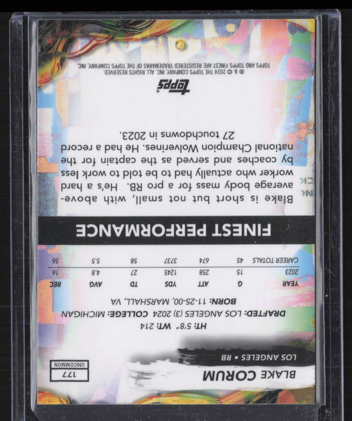 2024 Topps Finest Blake Corum #177 RC