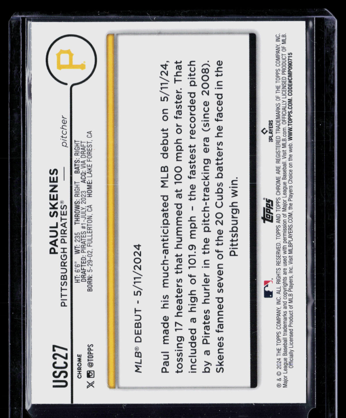 2024 Topps Chrome Update Series Paul Skenes #USC27 RC