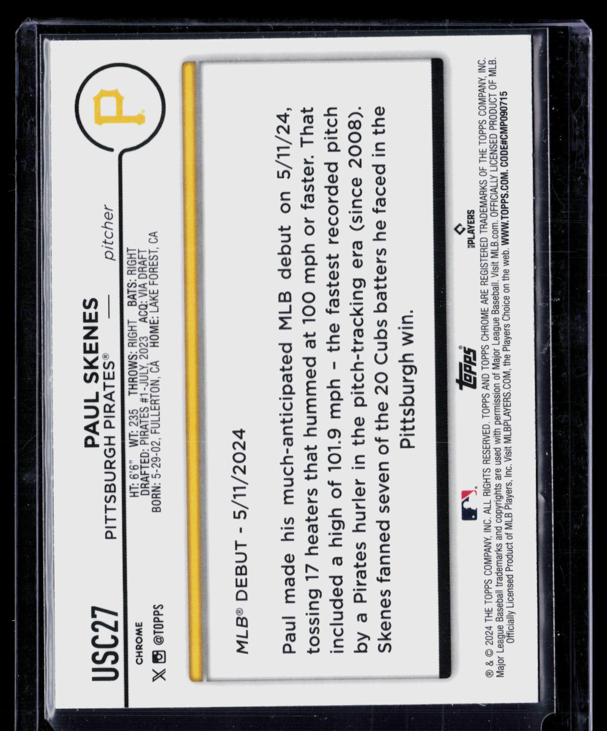 2024 Topps Chrome Update Paul Skenes #USC27 RC