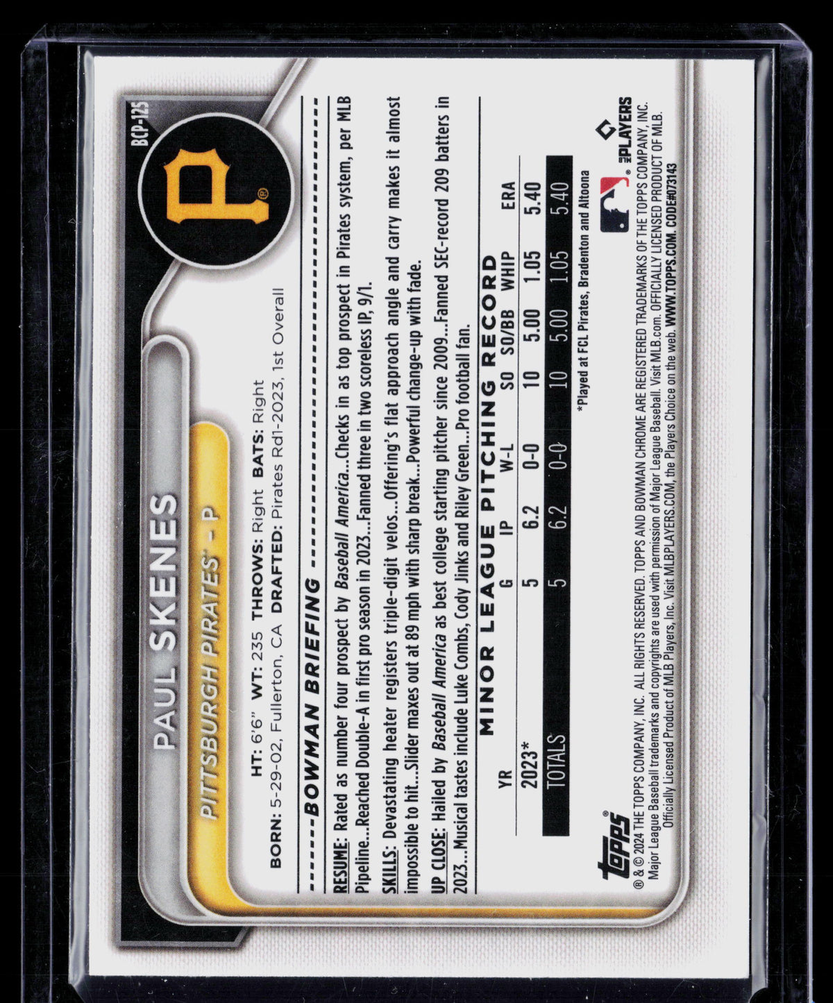 2024 Bowman Chrome Paul Skenes #BCP-125