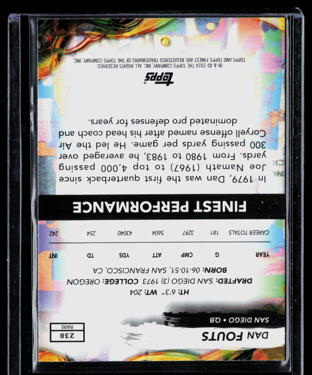 2024 Topps Finest Dan Fouts #238 Checkerboard Refractor