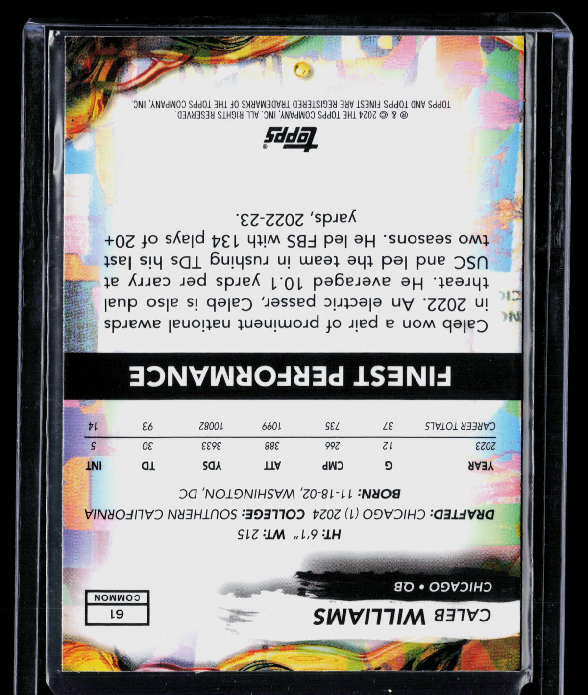 2024 Topps Finest Caleb Williams #61 RC