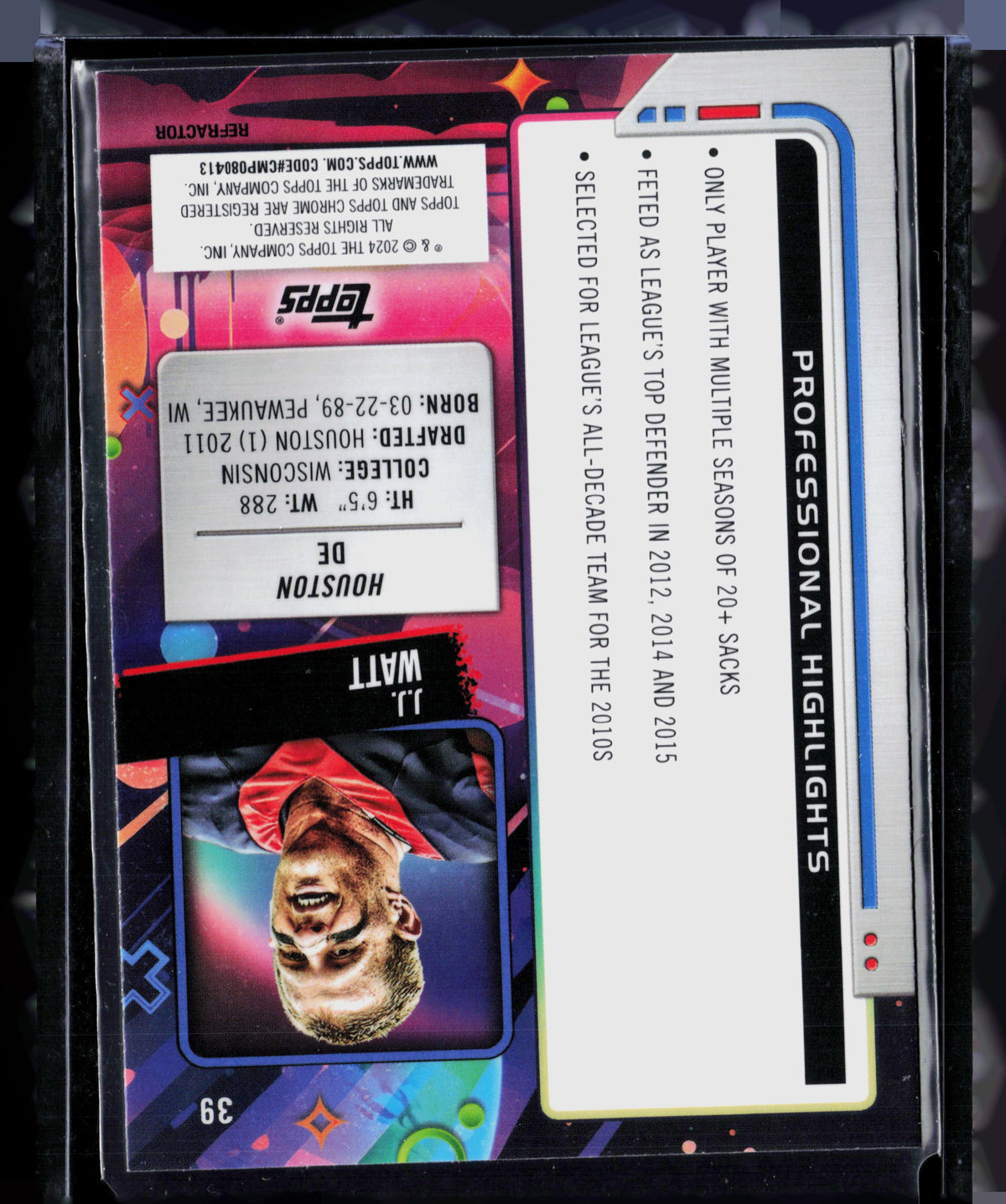 2024 Topps Cosmic Chrome J.J. Watt #39 Refractor