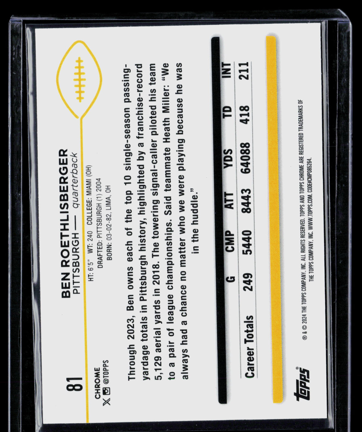 2024 Topps Chrome Ben Roethlisberger #81 X-Fractor