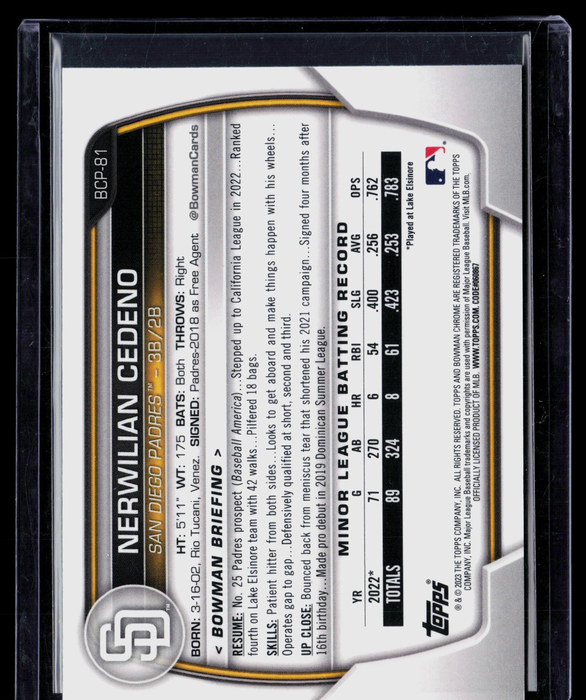 2023 Bowman Chrome Nerwilian Cedeño #BCP-81 Blue Mojo Refractor