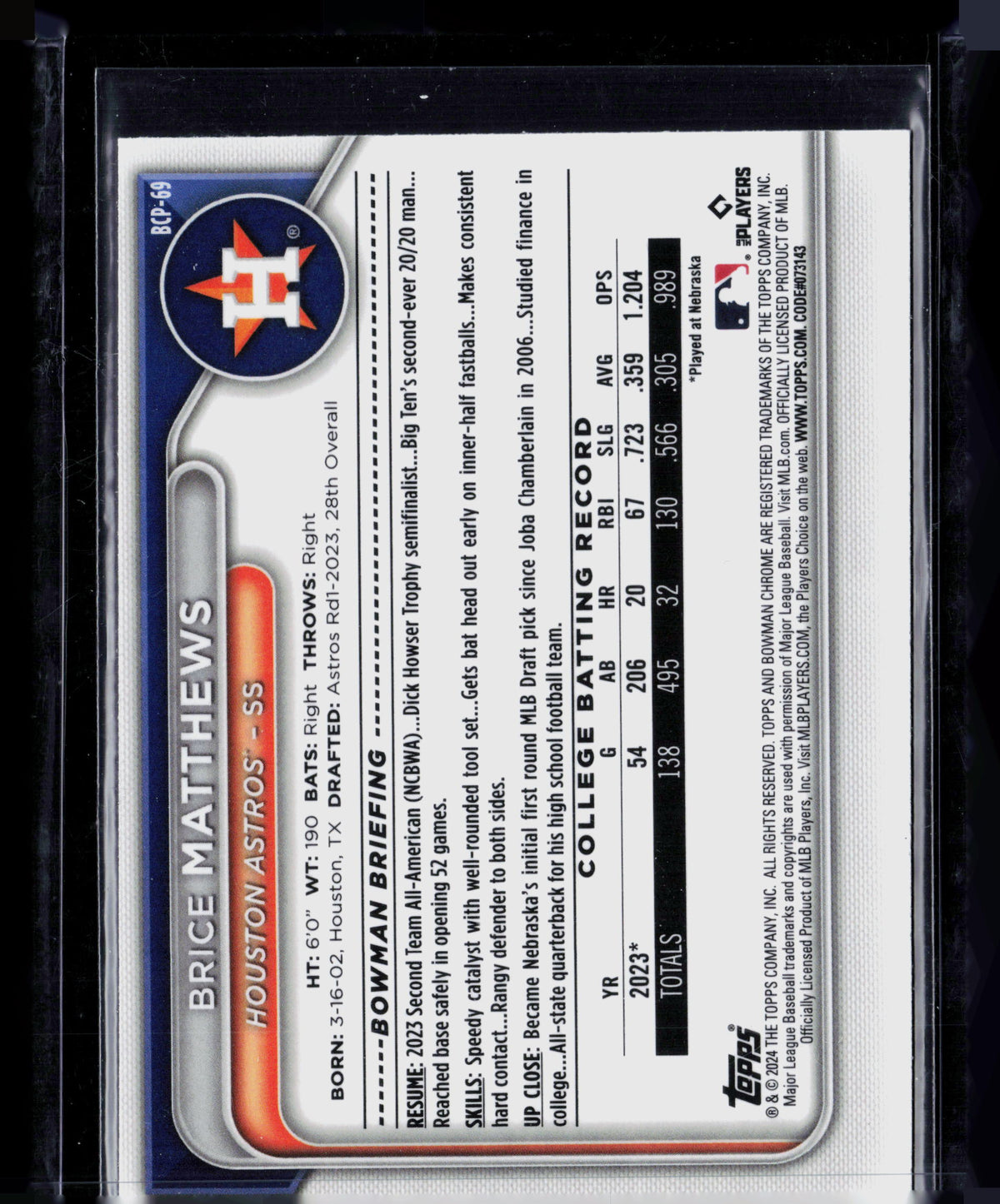 2024 Bowman Chrome Brice Matthews #BCP-69 Green