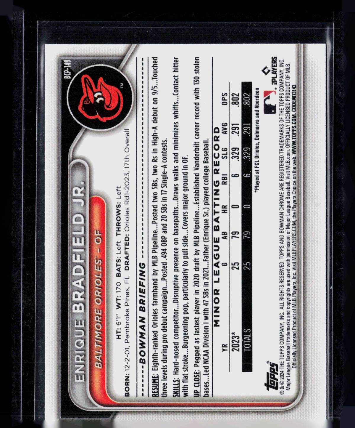 2024 Bowman Chrome Enrique Bradfield Jr. #BCP-149 Green