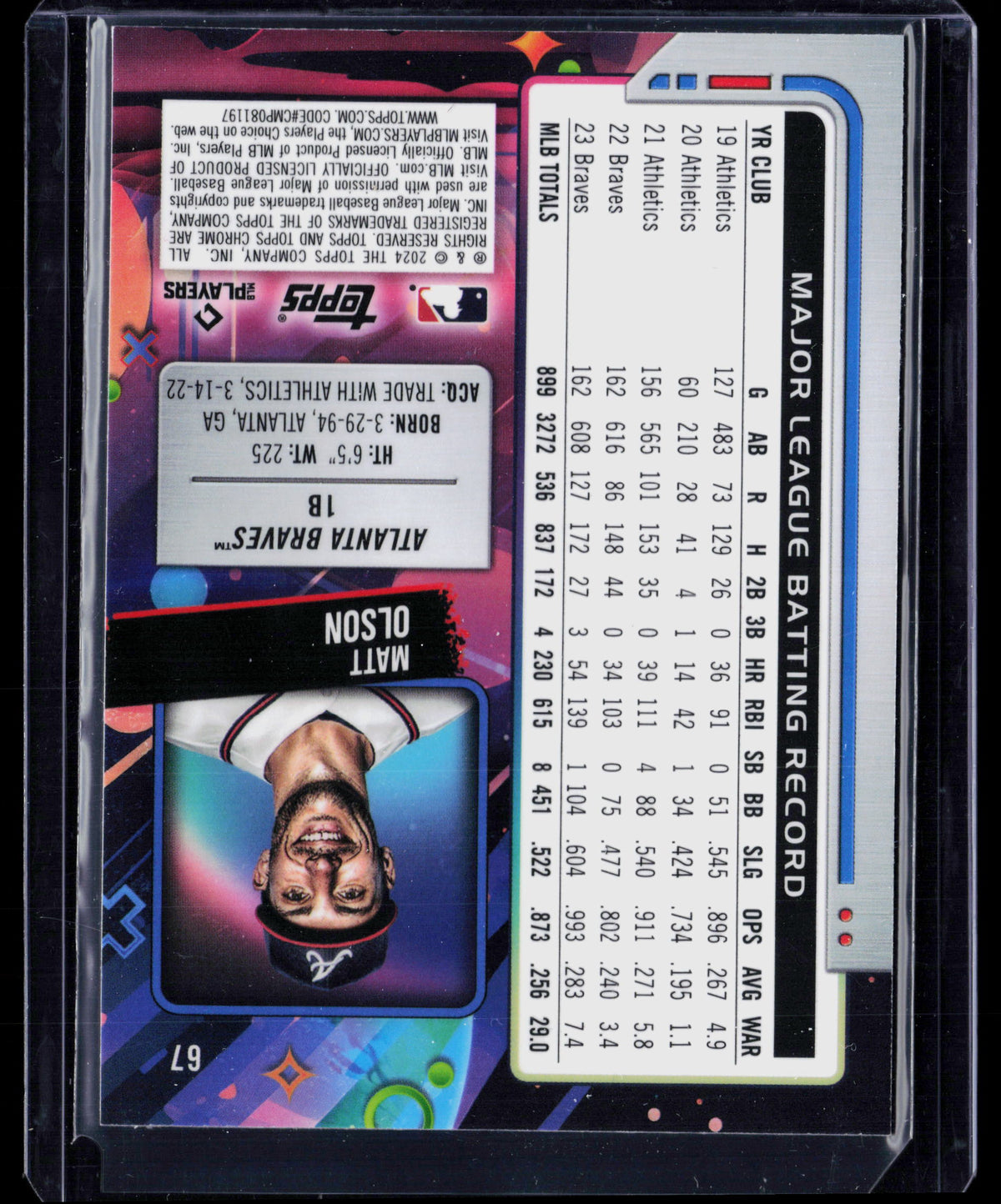2024 Topps Cosmic Chrome Matt Olson #67 Aqua Equinox 1/199