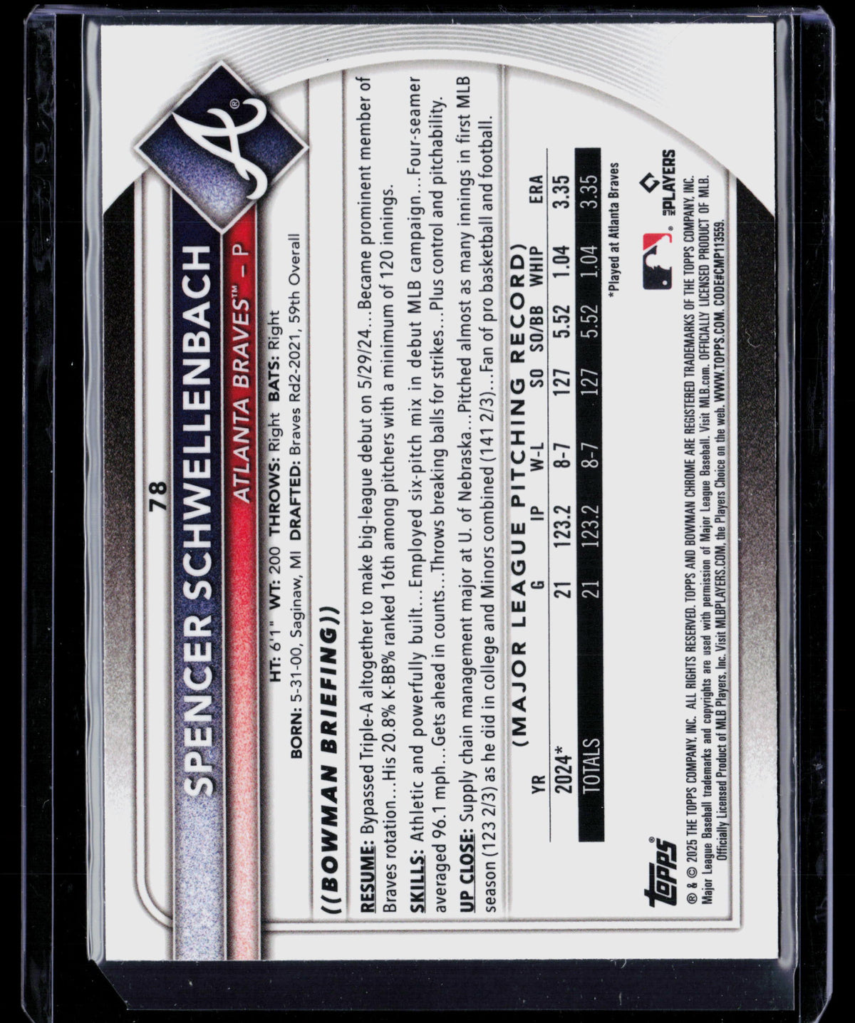 2025 Bowman Chrome Spencer Schwellenbach #78 RC