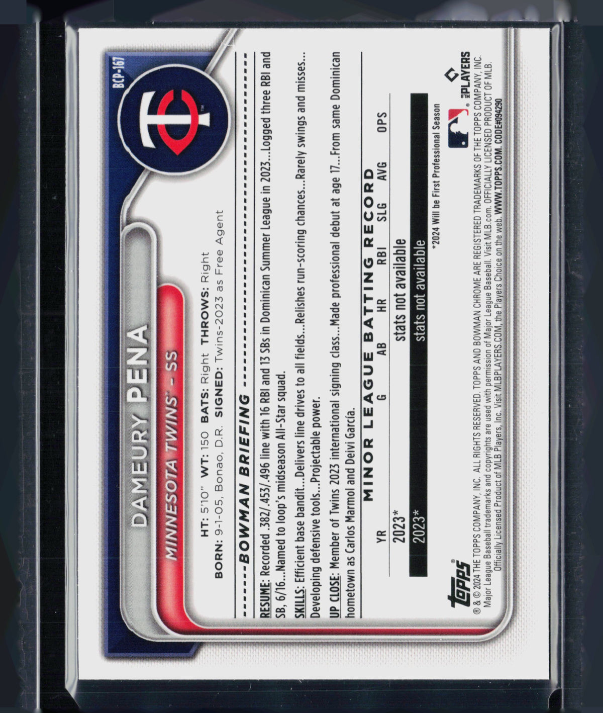 2024 Bowman Chrome Dameury Pena #BCP-167 Mega Box Mojo Refractor 1st Bowman
