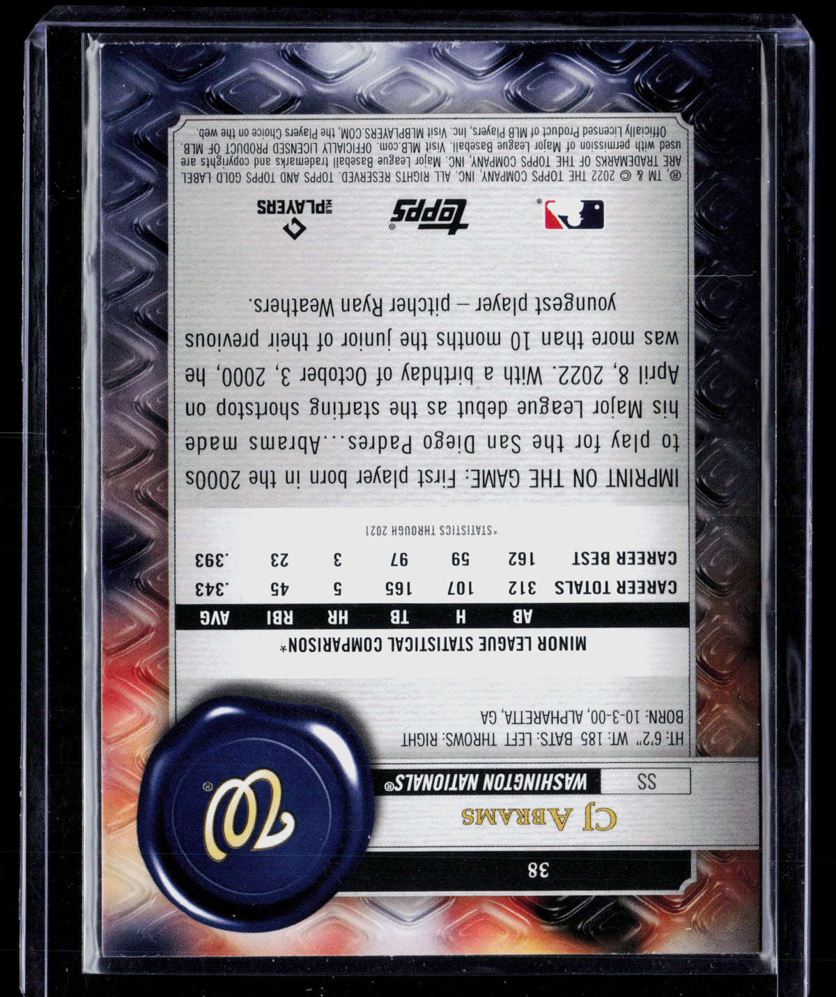 2022 Topps Gold Label CJ Abrams #38