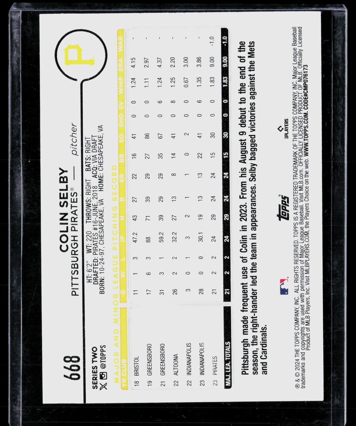 2024 Topps Series Two Colin Selby #668 RC