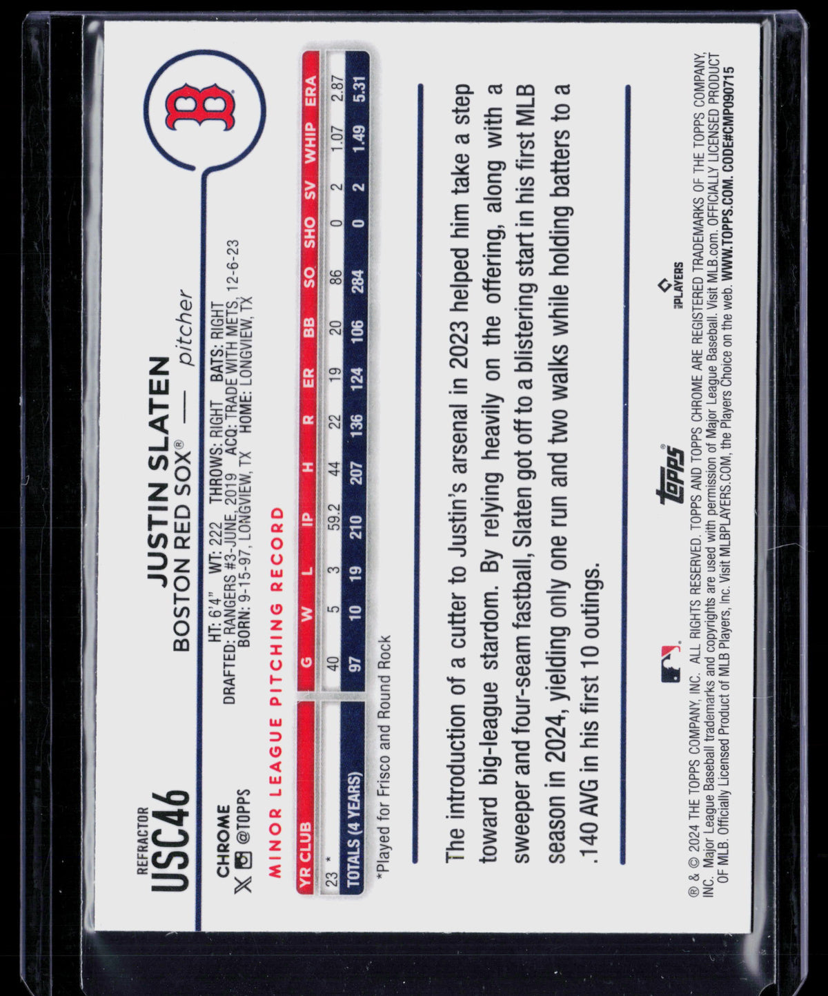 2024 Topps Chrome Justin Slaten #USC46 Refractor RC